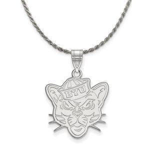 Sterling Silver Brigham Young U Large Logo Pendant Necklace - 18 Inch